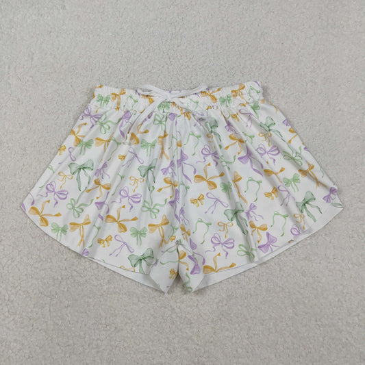 SS0679 Adult Women Mardigras Bows Ruffle Yoga Shorts Bottoms   D 1013