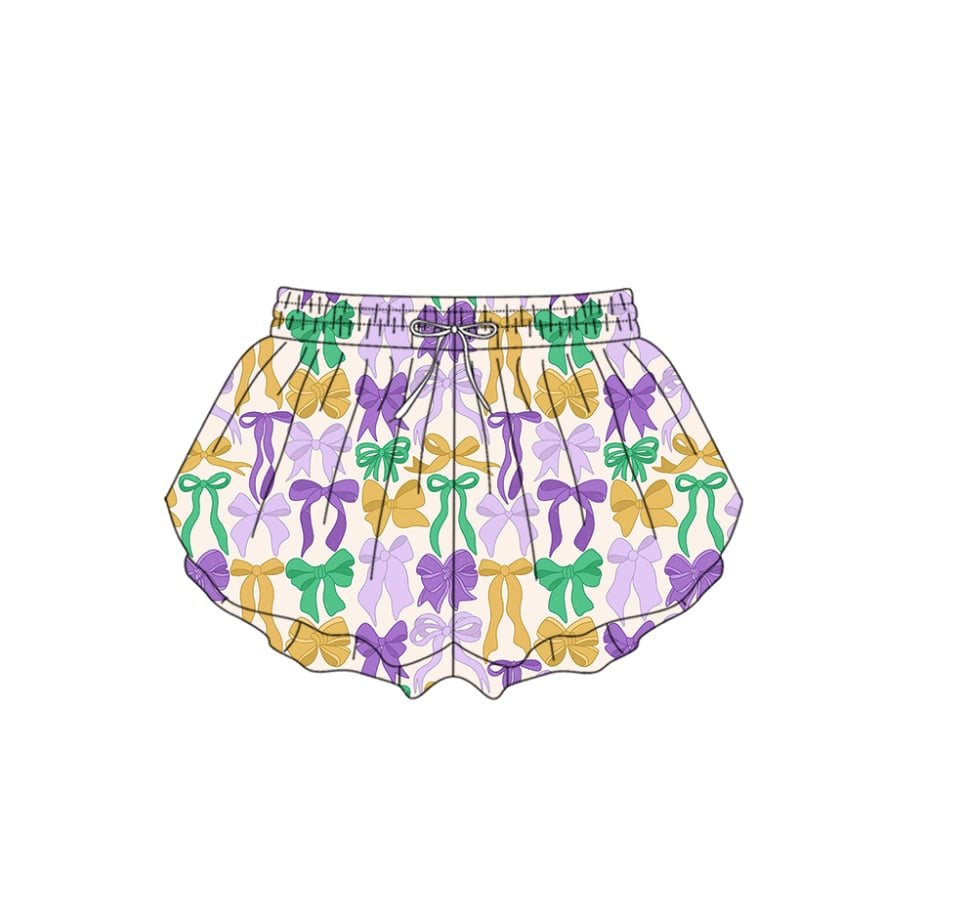 SS0681 Adult Women Mardigras Bows Plaid Ruffle Yoga Shorts Bottoms  D 1209