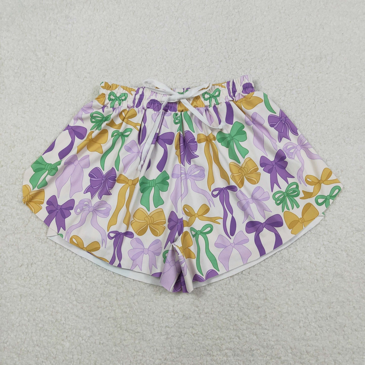 SS0681 Adult Women Mardigras Bows Plaid Ruffle Yoga Shorts Bottoms  D 1209
