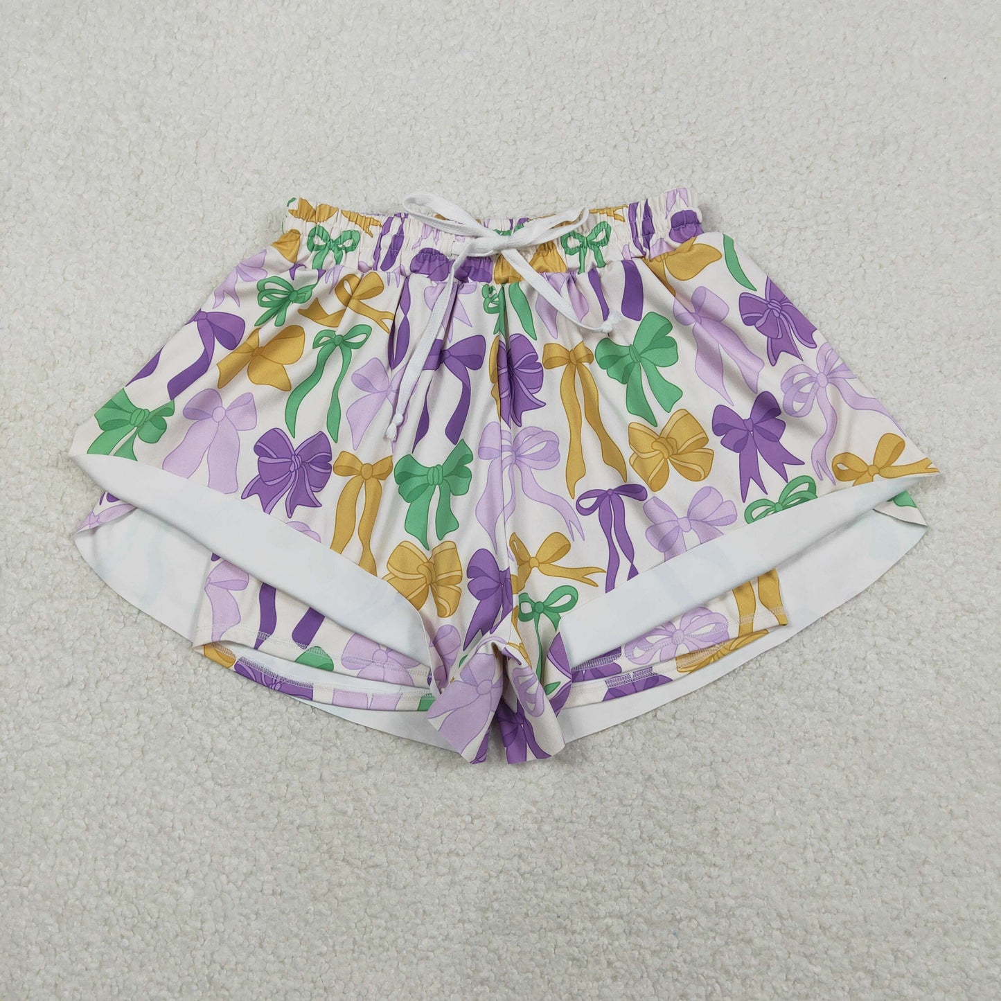 SS0681 Adult Women Mardigras Bows Plaid Ruffle Yoga Shorts Bottoms  D 1209