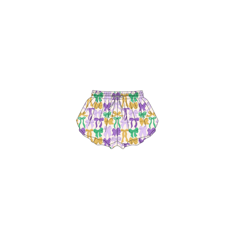 presale SS0684 Baby Girls Mardigras Bows Plaid Yoga Shorts Bottoms D 1013