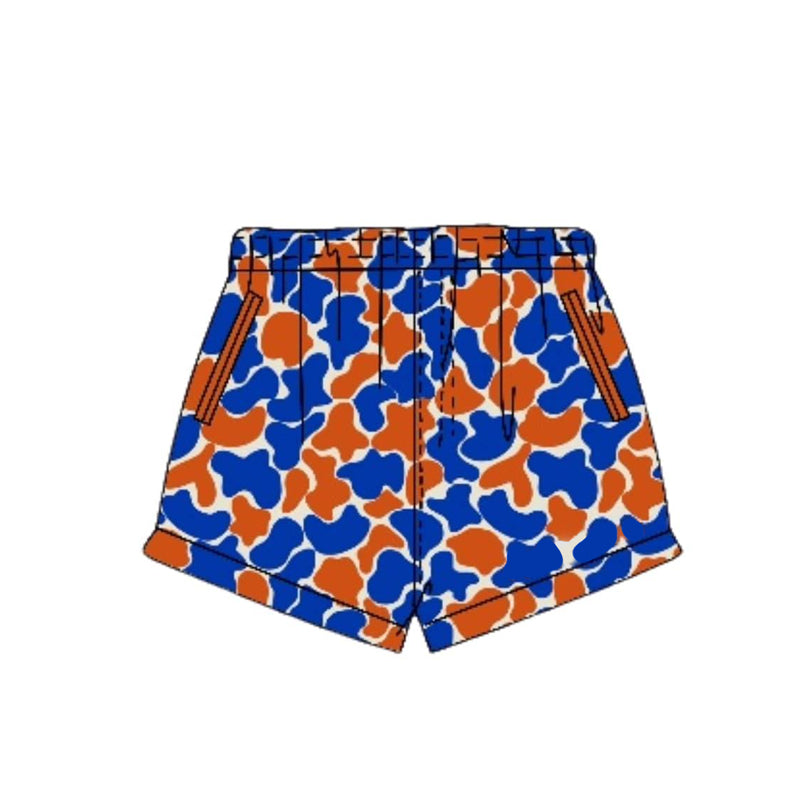 pre order blue orange camo shorts