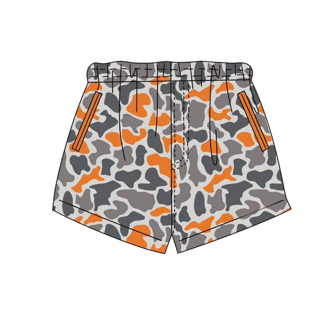 pre order grey orange camo shorts