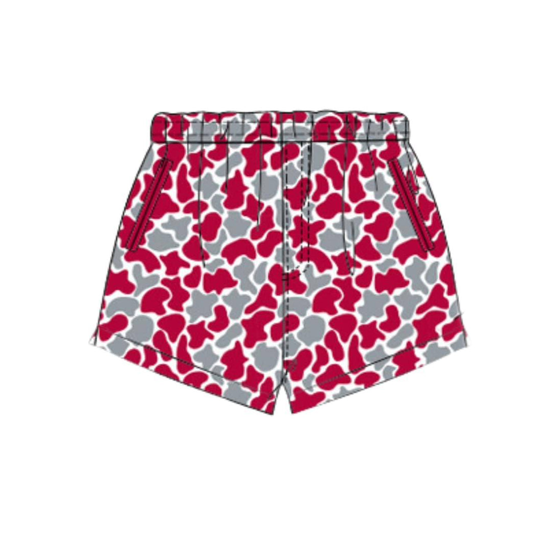 pre order grey red camo shorts