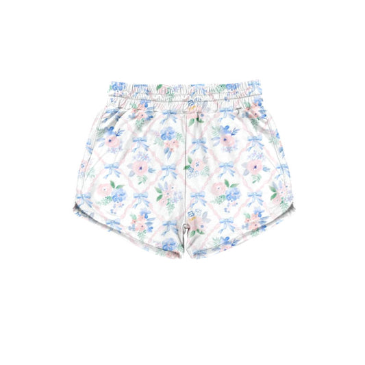 pre order ribbons trellis grandmillennial floral blue bow pinky roses coquette shorts