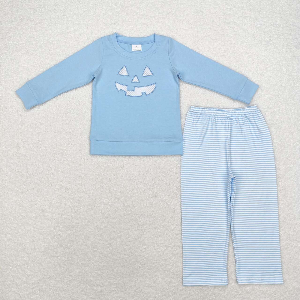 BLP0610 Halloween Pumpkin Face Blue Long Sleeve Striped Pants Suit
