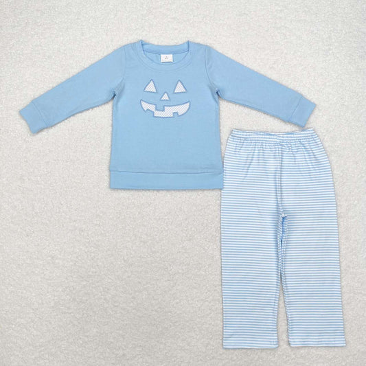 BLP0610 Halloween Pumpkin Face Blue Long Sleeve Striped Pants Suit