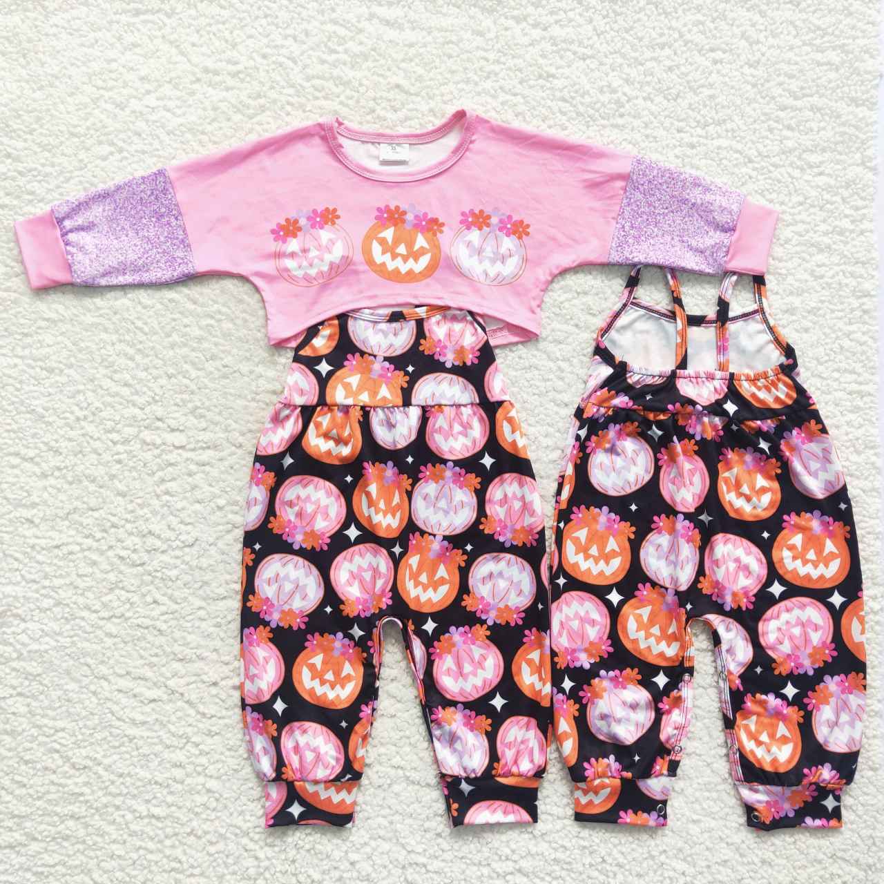 GLP0686 Floral pumpkin rose pink long-sleeved black trouser suit