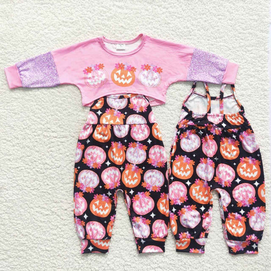 GLP0686 Floral pumpkin rose pink long-sleeved black trouser suit