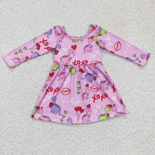 girl valentine pink xoxo dinosaur dress