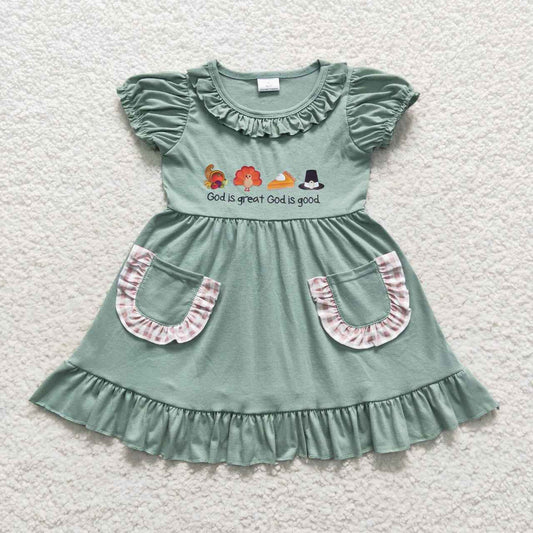 GSD0481 god is great offset turkey pocket green floral dress D 5.8