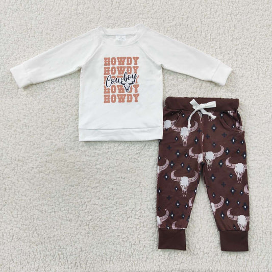 BLP0249 Alphabet Beige Long Sleeve Brown Trouser Set