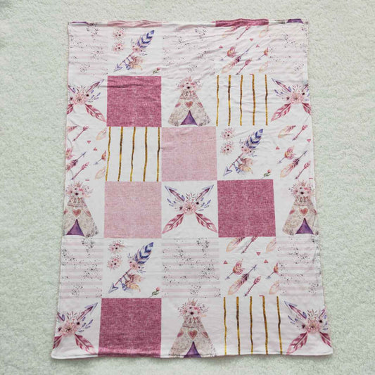 BL0066 Flower Arrow Tent Plaid Pink Baby Blanket
