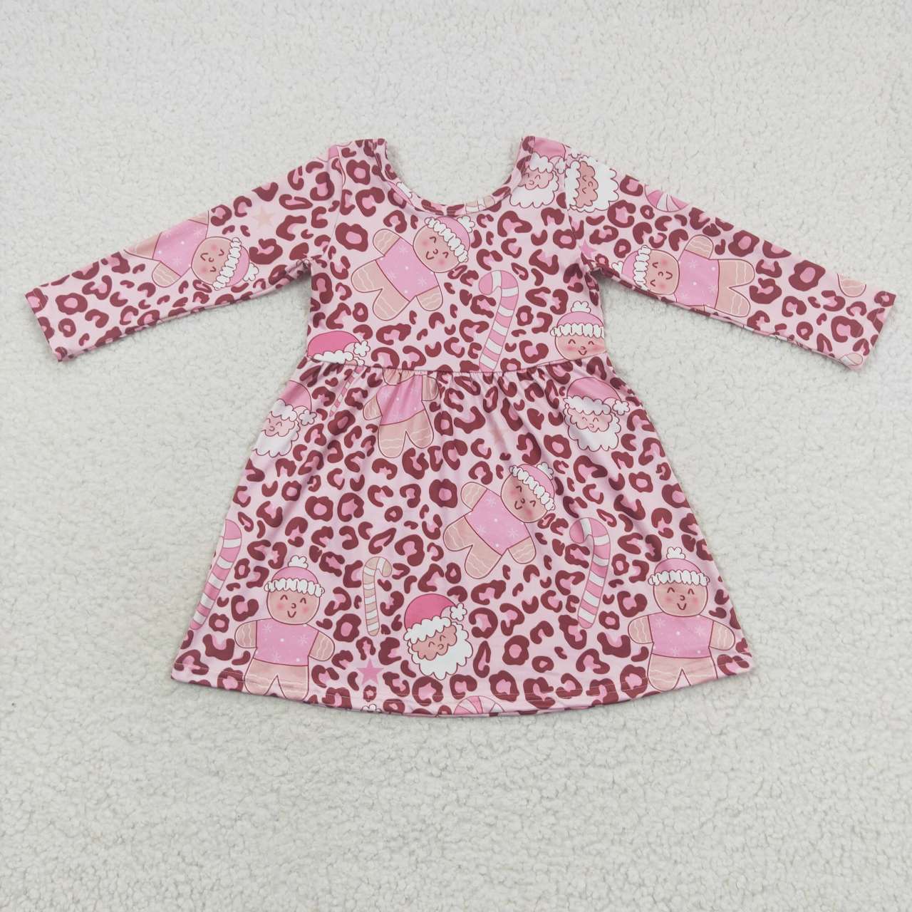 GLD0327 Gingerbread Man Santa Leopard Pink Long Sleeve Bodysuit