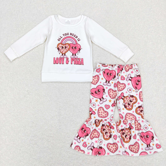 girl valentine love pizza clothes set