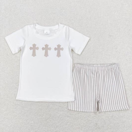 boy easter outfit jesus cross print shorts set