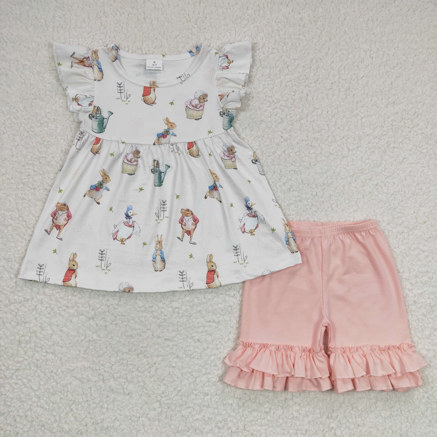 GSSO0154 easter peter rabbit bunny pink ruffle shorts set girl’s outfit