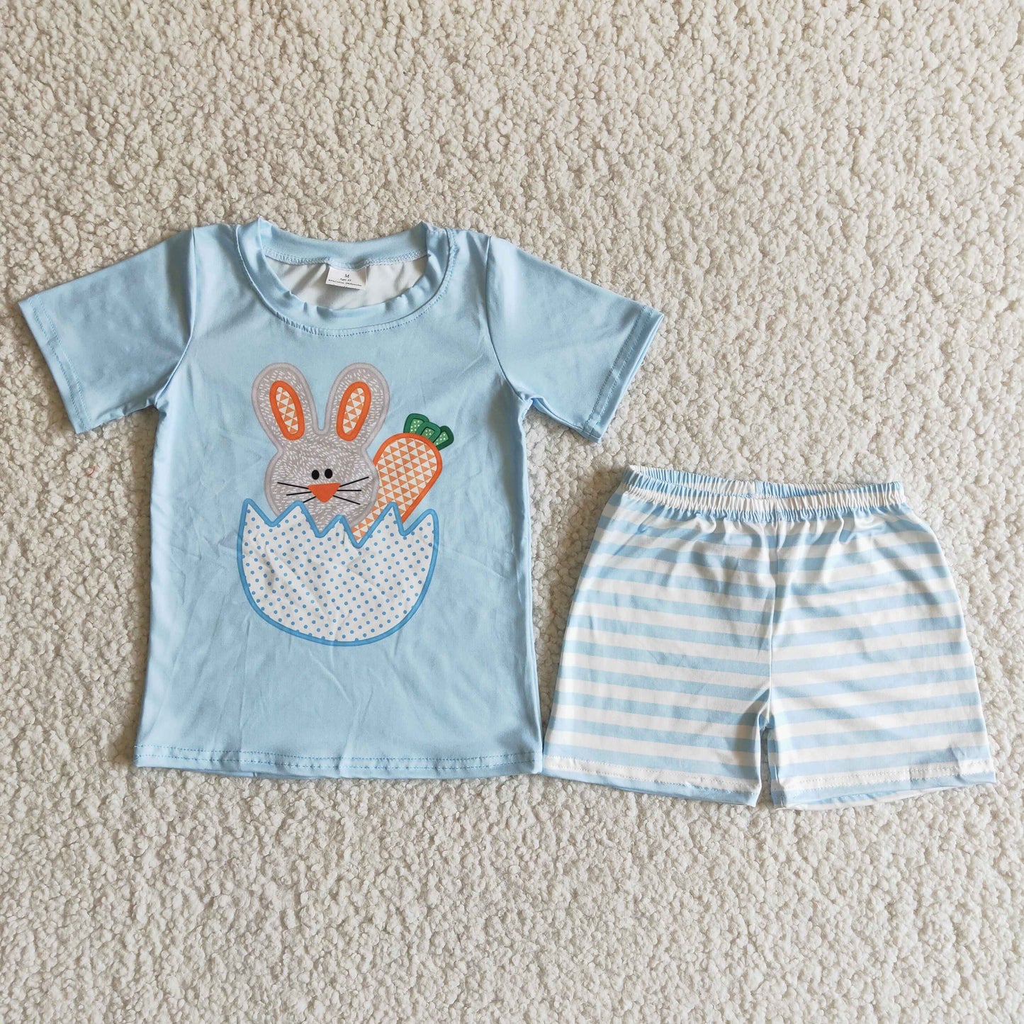 easter boy's outfit blue rabbit carrot shorts set