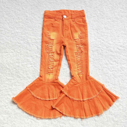 P0271 Destroyed Orange Double Flared Denim Trousers