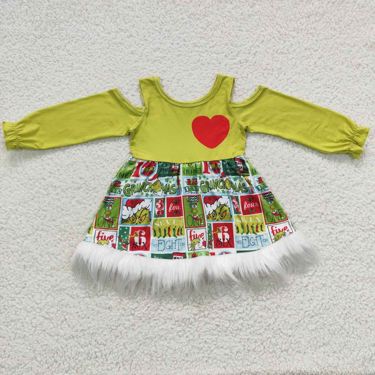 GLD0247 girls heart white fluffy green strapless long-sleeved dress