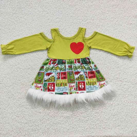 GLD0247 girls heart white fluffy green strapless long-sleeved dress