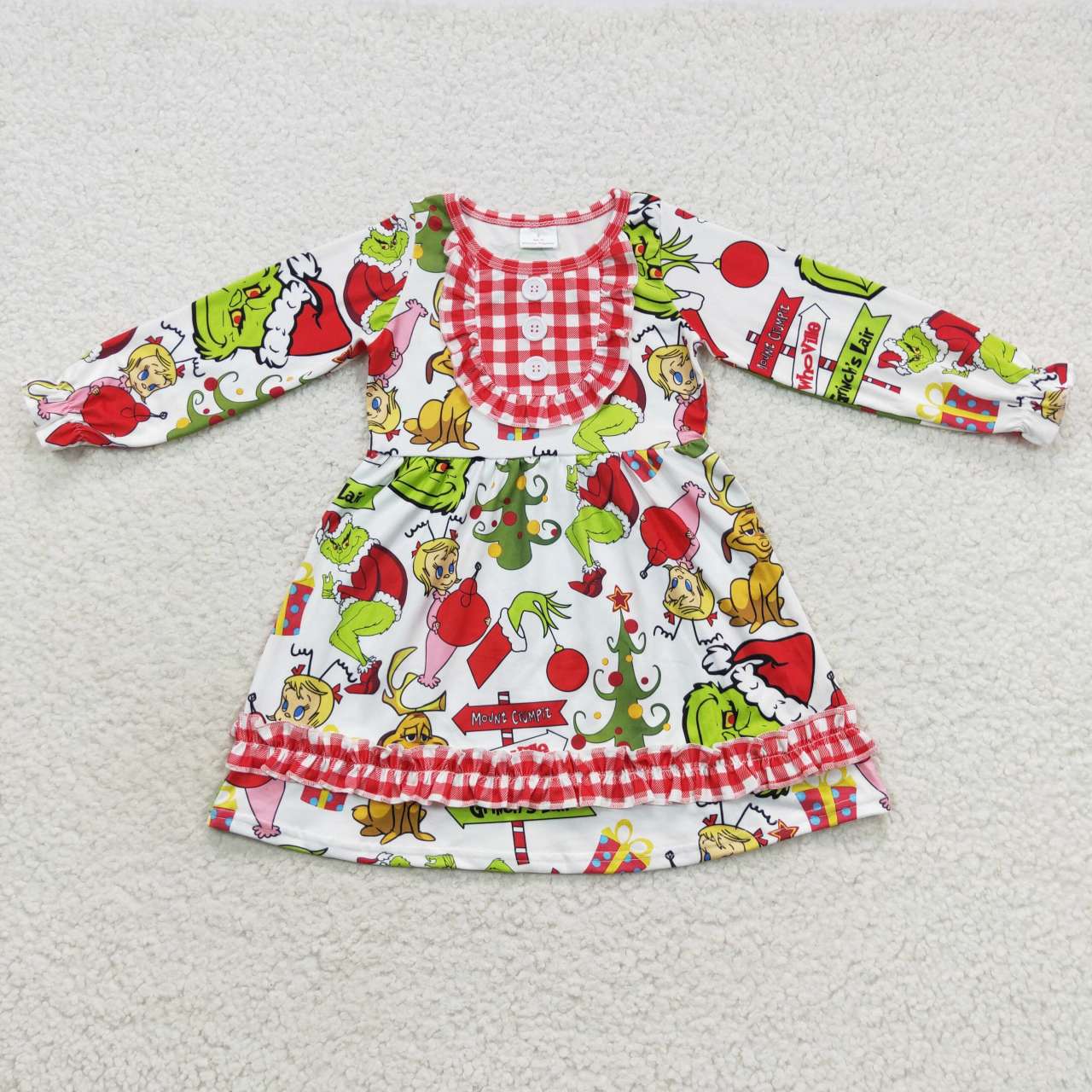 GLD0297 Cartoon girl red plaid lace long sleeve dress