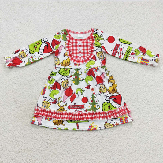 GLD0297 Cartoon girl red plaid lace long sleeve dress