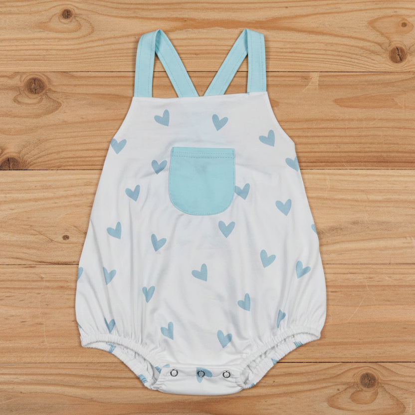 valentine blue heart print boys cross pocket bubble