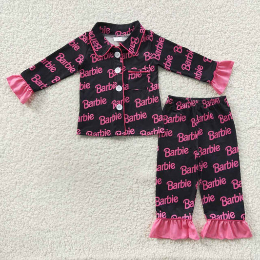 GLP0654 barbie letter rose red lace black long-sleeved trouser suit
