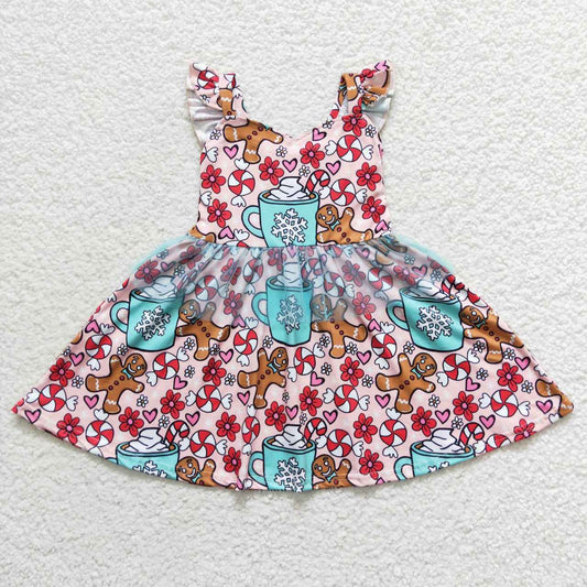 GSD0473 Flower lollipop gingerbread man tulle flying sleeve dress