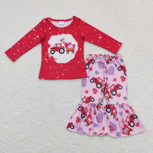 GLP0902 Plaid Love Truck Tractor Red Long Sleeve Pink Pants Suit