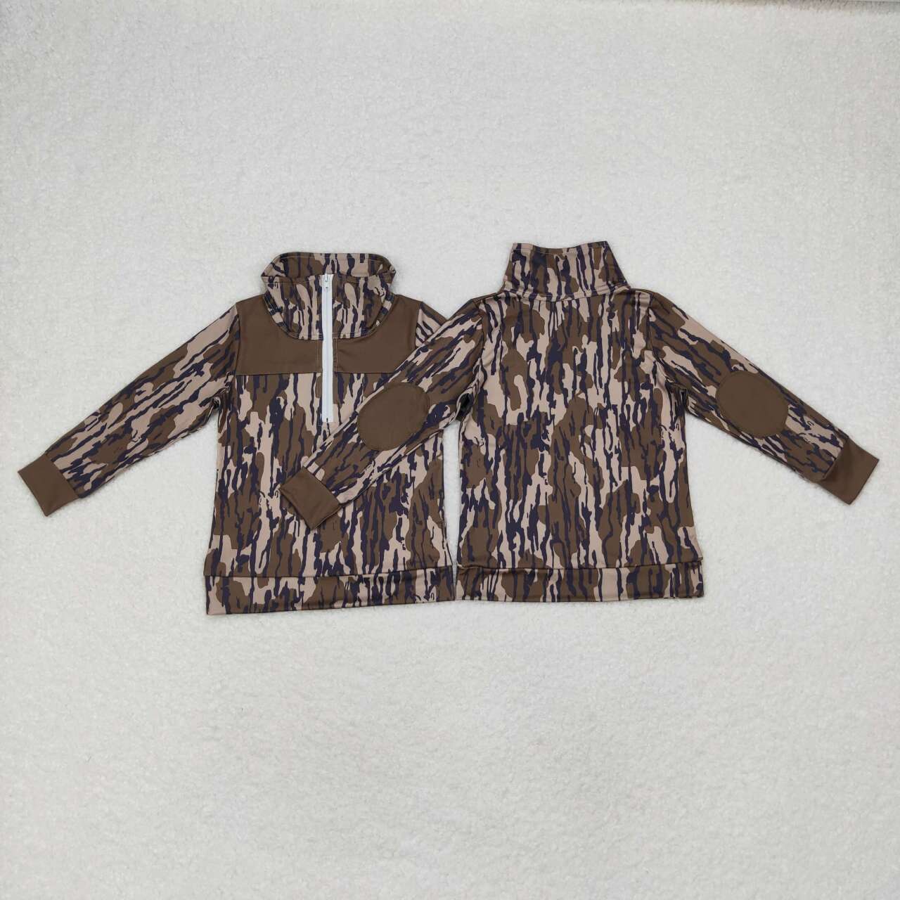 BT0811  Army Green Camouflage Zipper Long Sleeve Top
