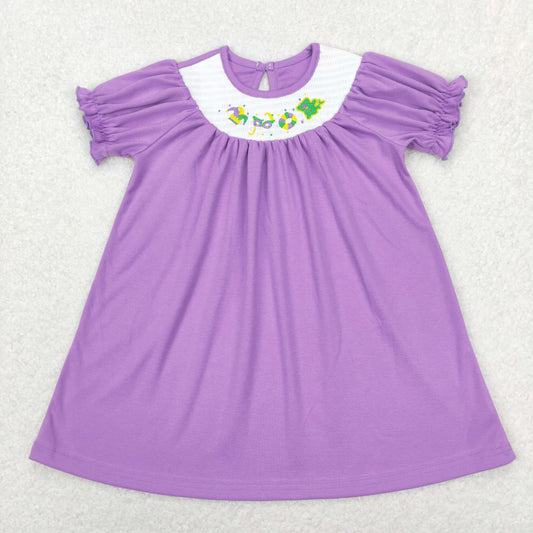 Mardi gras cotton purple smocked dress