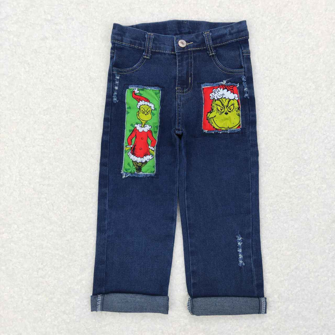 P0207 Christmas ripped denim trousers