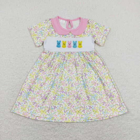 floral pink blue yellow peep embroidery easter dress