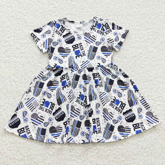 GSD0321 BACK THE BLUE Black Flag Short Sleeve Dress D 7.4