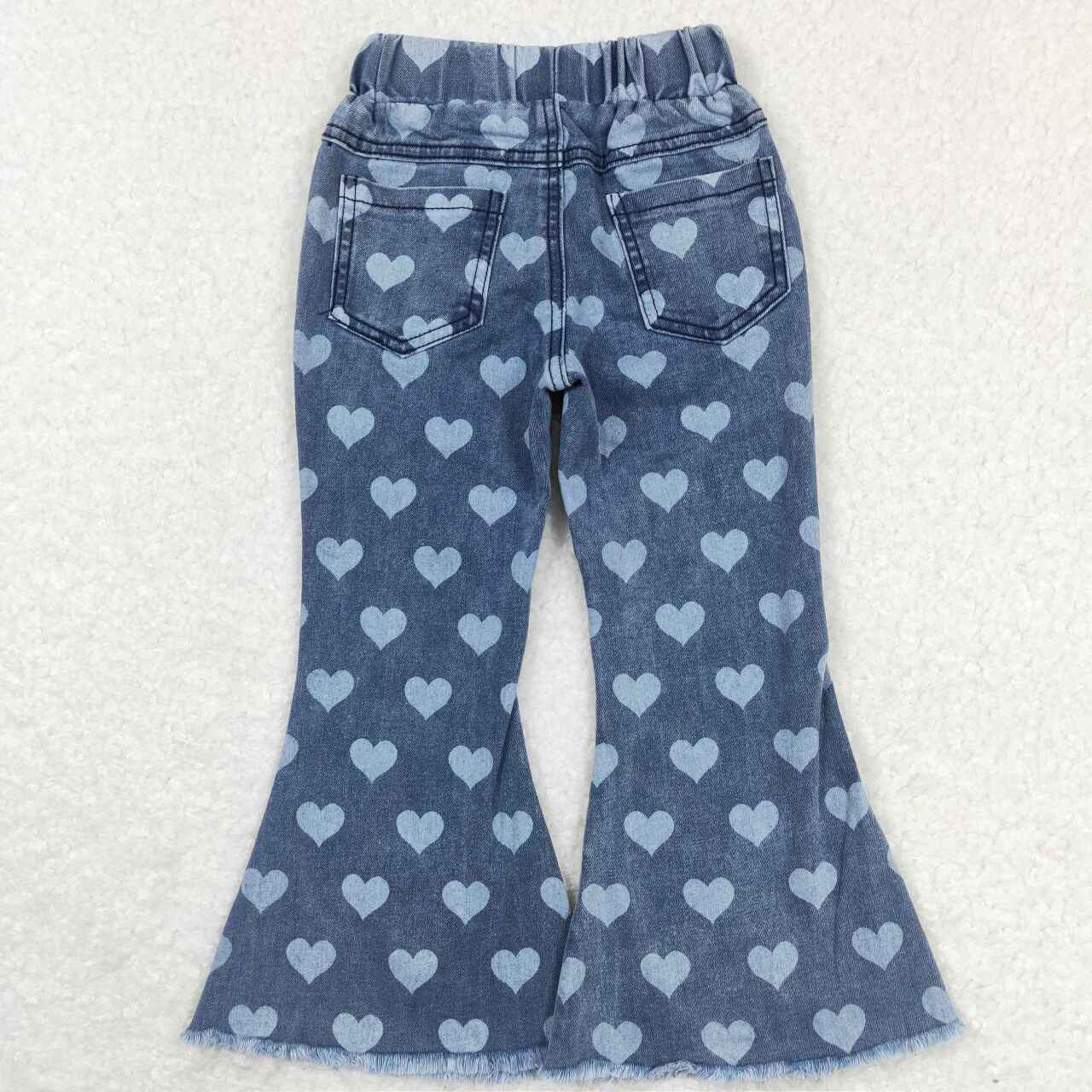 P0333 Heart pattern denim trousers
