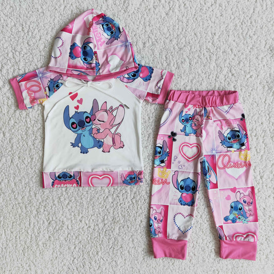 girl short sleeve valentine lilo hoodie outfit E8-26