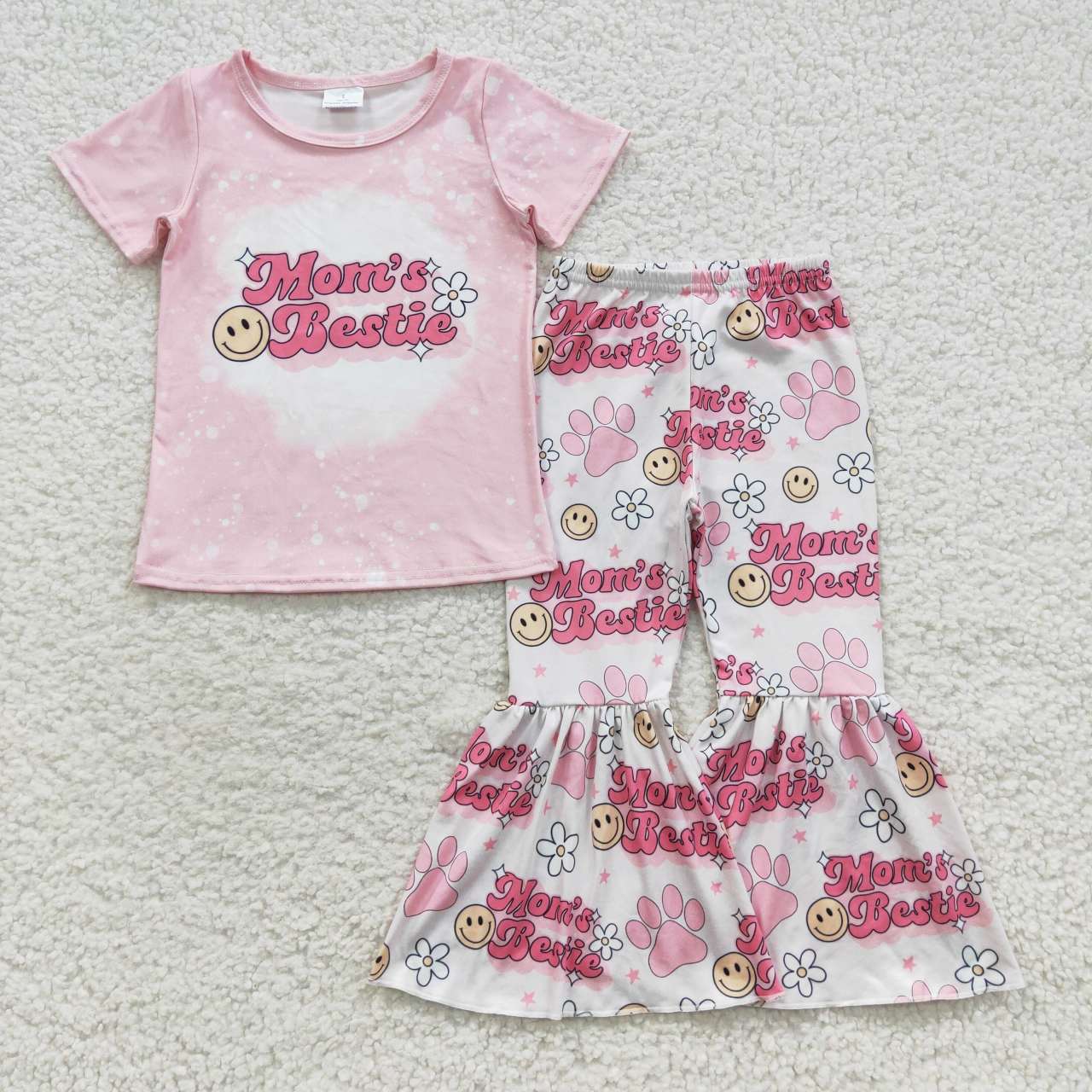 GSPO0742 mom's bestie smiley floral pink short-sleeve pant suit