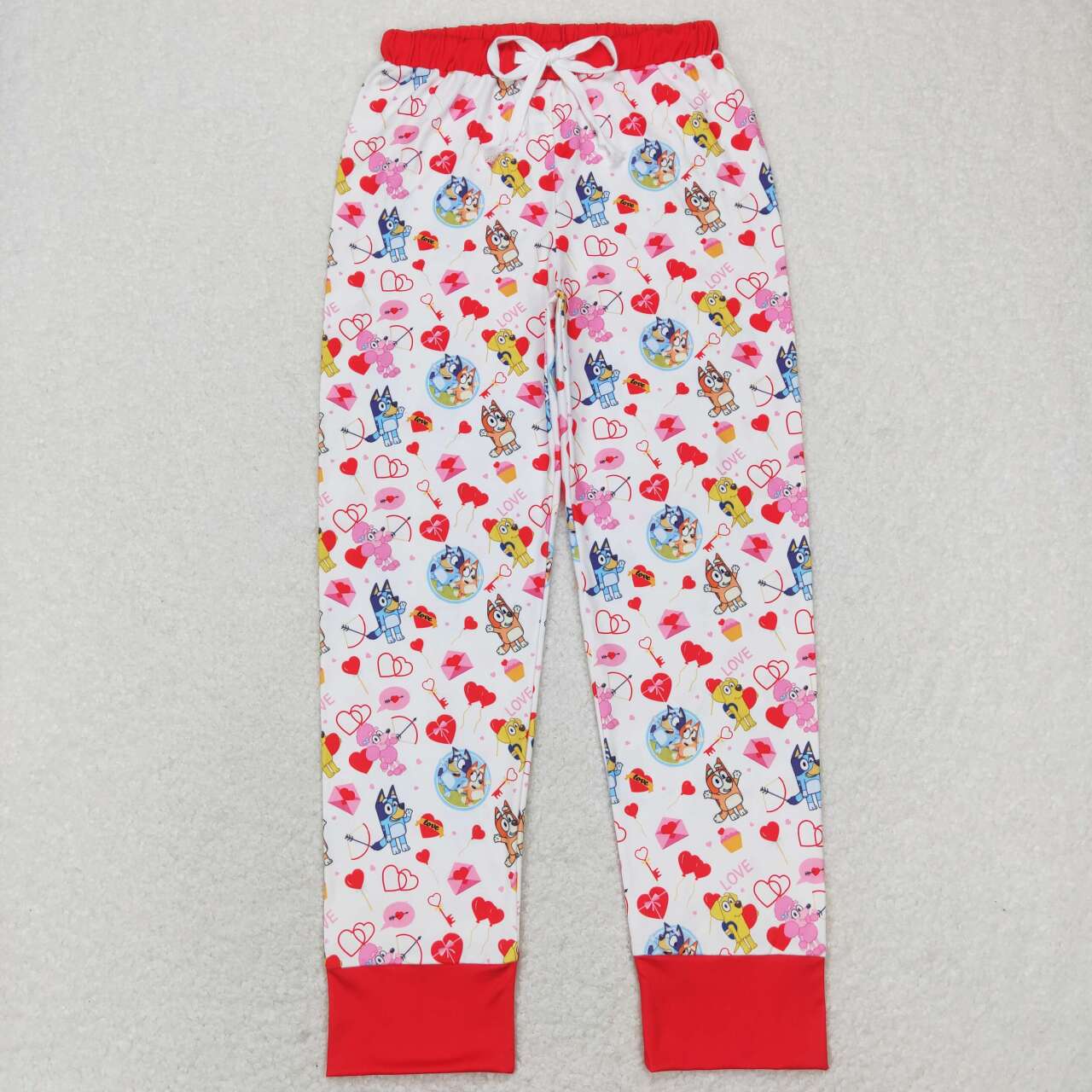 P0418 Adult women bluey love love balloon love letter red and white trousers