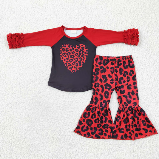 girl valentine ruffle raglan red leopard clothes set