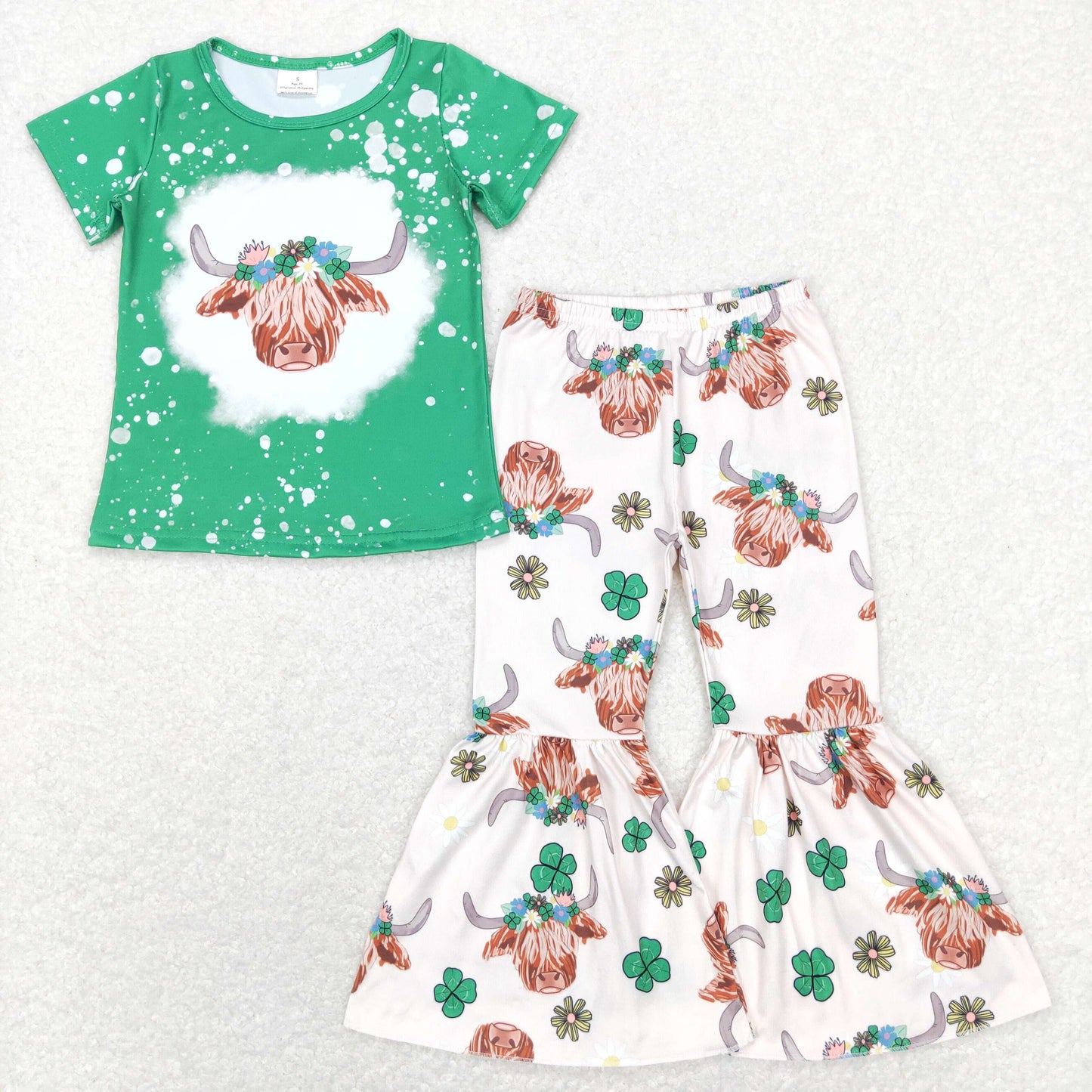 girl st patrick green highland cow bell pants
