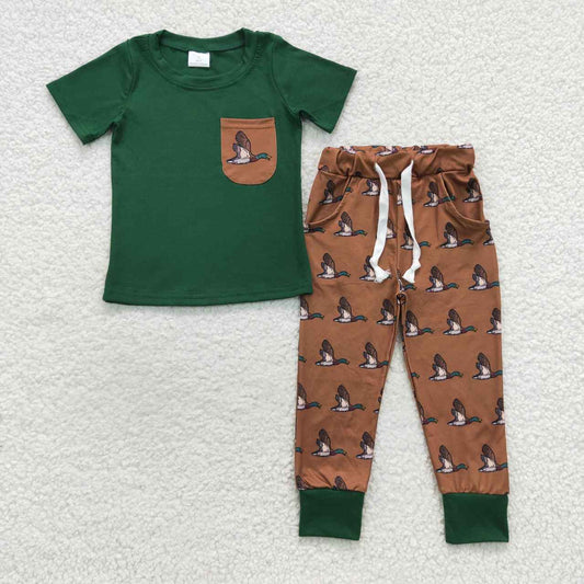 BSPO0155 Duck Pocket Green Short Sleeve Brown Trouser Suit