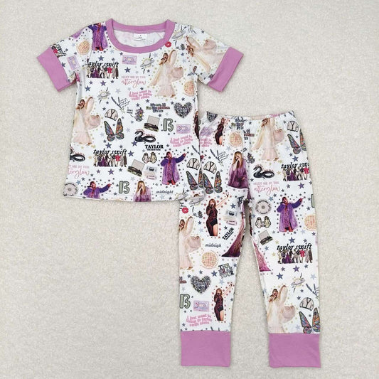 GSPO1414 Purple and white short-sleeved trousers pajama set