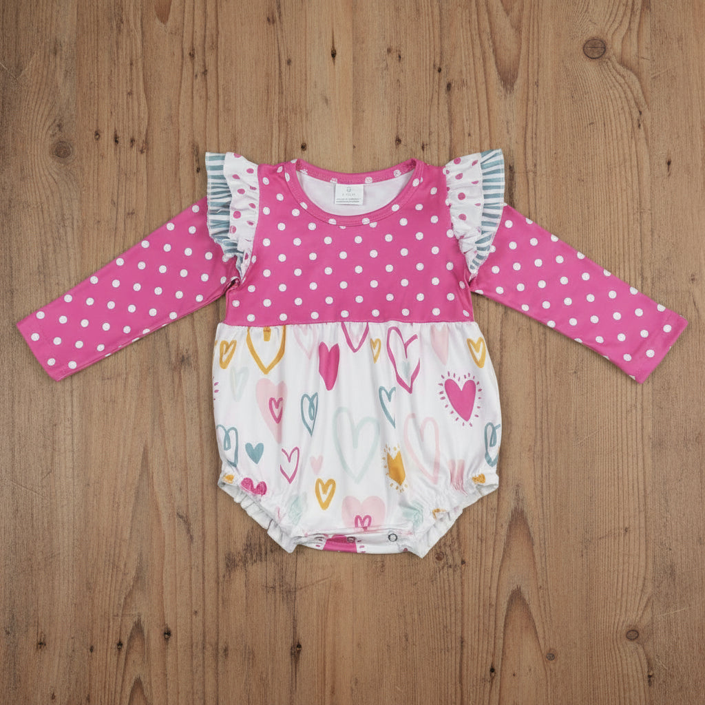 baby girl valentine long sleeve dots hearts bubble