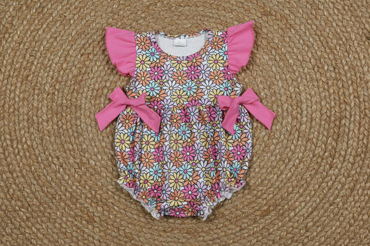 SR4049 daisy flower bow bubble romper baby girl clothes