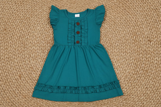 flutter sleeve cotton teal dress