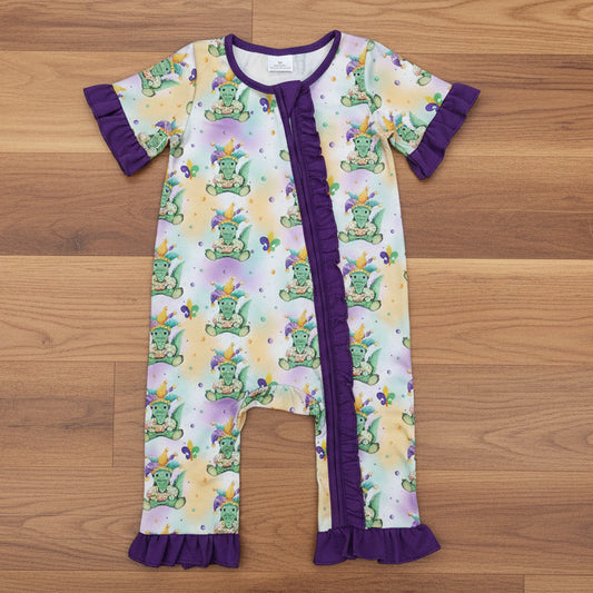 mardi gras dinosaur print zip sleeper girl
