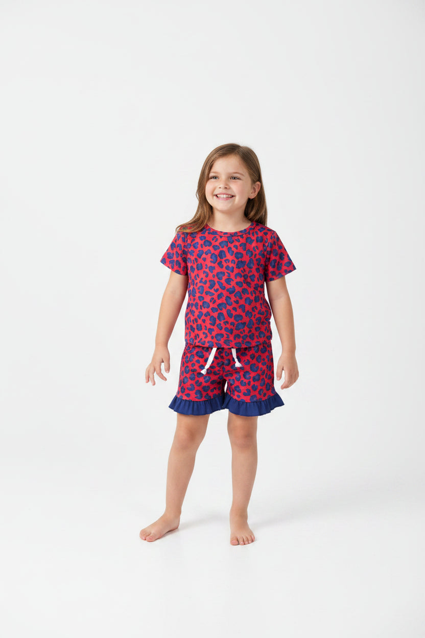 leopard ruffle shorts set summer girl clothing