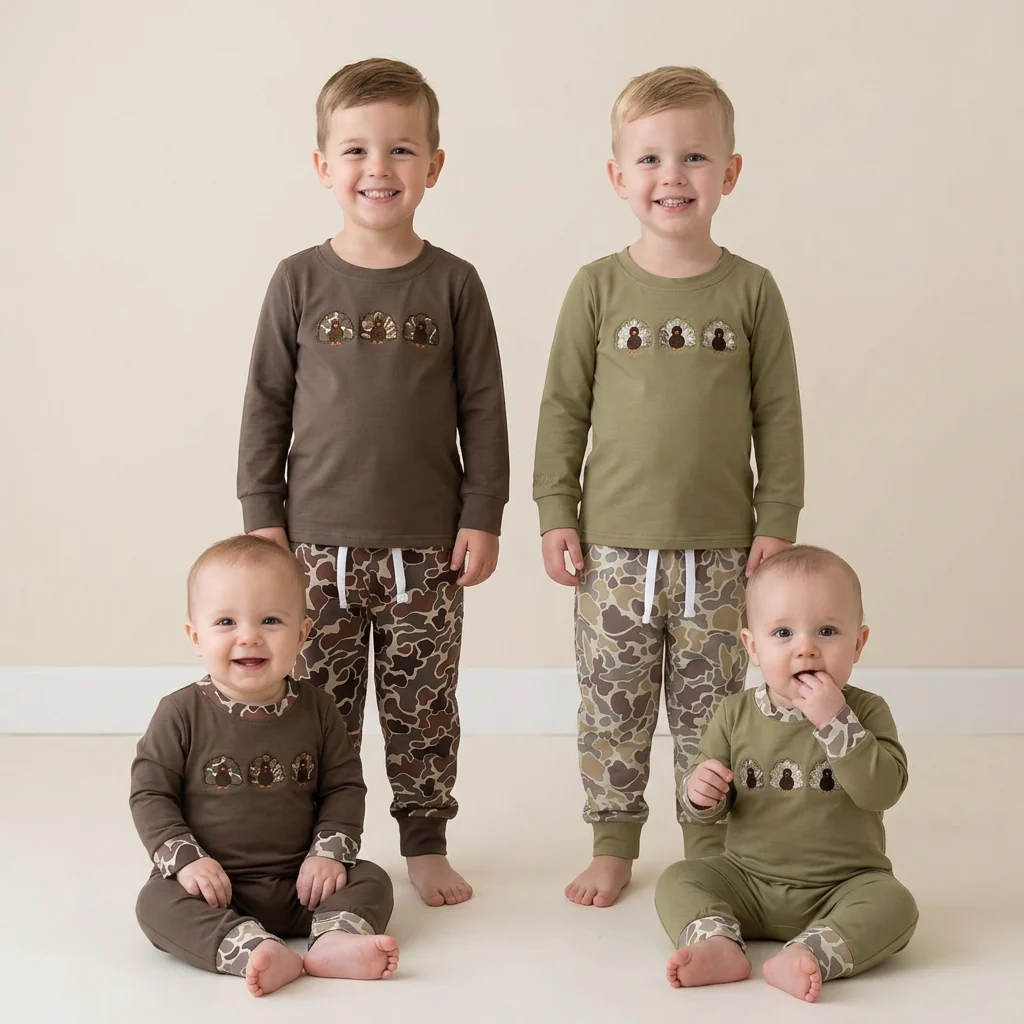 Matching boys embroidery Thanksgiving turkey clothing